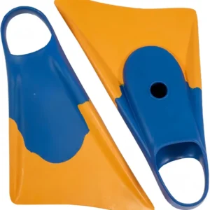 Dolphin bionic design full silicone swim fins blue orange two tone snorkel flippers underwater promotional graphic showing marine animal tail inspiration