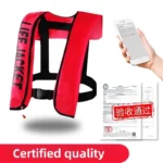 Certified quality red automatic inflatable life jacket with official marine product inspection certificate compliance safety vest