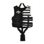 Unisex kids black white striped neoprene life vest anchor print double buckle adjustable crotch strap safety jacket for water sports jet ski