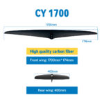 Size dimension infographic for CY1700 carbon hydrofoil 1700mm front wing and 400mm rear wing carbon fiber surf foil