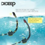 DIDEEP dry top floating snorkel float valve working diagram open at surface close underwater prevent water entry diving accessory illustration