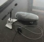 Metal steering handle control system and padded seat accessory for inflatable motorized jet kayak water scooter