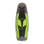 Single lime green Rush Wave gas powered jet surfboard top view white background main product image foot strap mounting plate