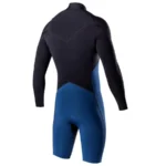 Men shorty neoprene wetsuit black blue two tone short leg short sleeve lightweight warm water surfing suit rear shot