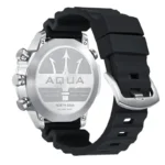 Close up back view NORTH EDGE AQUA dive watch stainless steel case back engraved BUHLMANN ZH-L16C algorithm 100m waterproof scuba dive marking