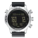 Close up back view NORTH EDGE AQUA dive watch stainless steel case back engraved BUHLMANN ZH-L16C algorithm 100m waterproof scuba dive marking