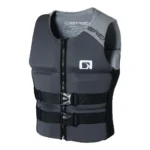 Dark grey O'Brien neoprene life jacket, front zip dual buckle watersports safety vest for wakeboarding boating
