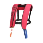 Red lightweight automatic inflatable life jacket with manual pull cord adjustable waist strap adult marine flotation vest for fishing boat