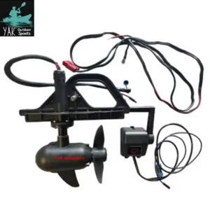Complete Yak Outdoors brushless kayak trolling motor full set including mounting bracket propeller digital speed controller wiring harness white background main photo