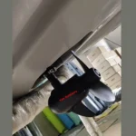 Unpacked finished Yak Outdoors kayak underwater thruster motor with digital LCD speed controller foam packaging floor display real product shot
