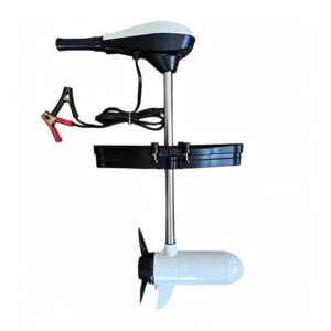 Full side view of 44lb electric kayak trolling motor with underwater propeller unit