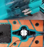 450W brushless kayak motor installed on fishing kayak exterior with hatch mount