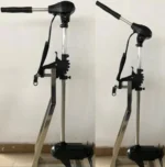 Full front view of 85lbs electric outboard trolling motor on a display stand