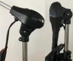 Closeup of electric outboard trolling motor control handle and speed adjustment throttle