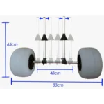 Dimension diagram of foldable aluminum beach kayak cart with width and height measurement labels