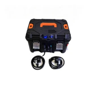 Full kit of IP68 kayak battery box with dual LED spotlight accessories on white background