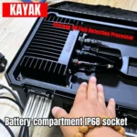Waterproof kayak battery box storing 3D fish detection processor unit inside the housing