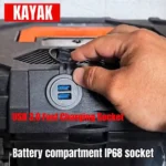 Closeup of USB 3.0 fast charging port on waterproof kayak battery box