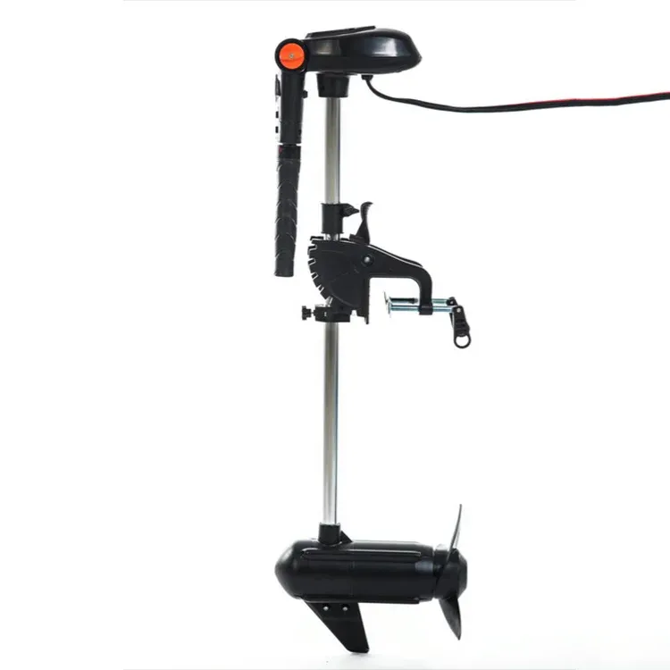 outboard-trolling-motor-mounting-bracket-clamp-detail Detail of outboard trolling motor mounting bracket and clamp assembly for boat installation